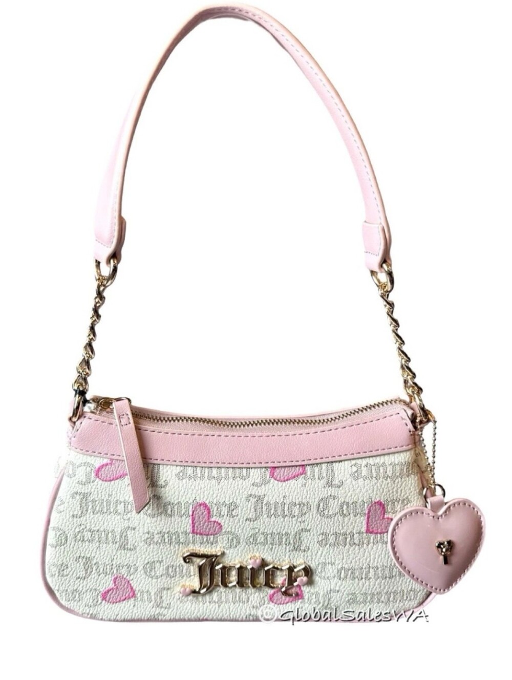 Juicy Couture I Heart Juicy White & Pink Gothic Shoulder Bag Heart Charm 🩷💕